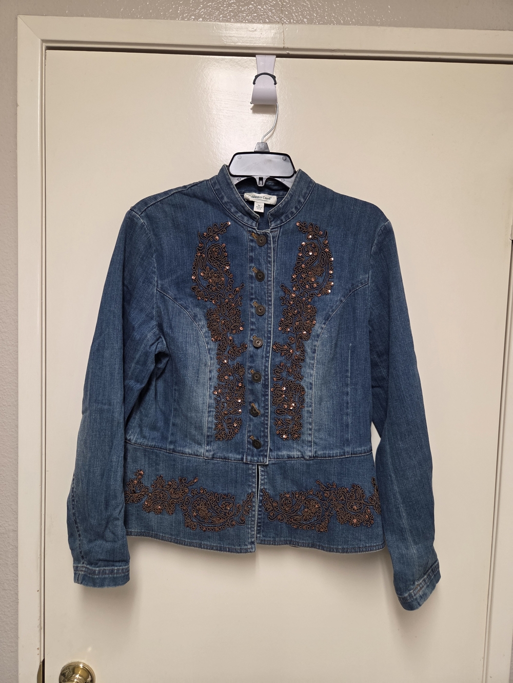 Coldwater Creek Blue Denim Jacket with Copper Embellishment